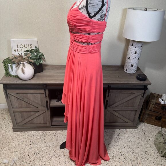 VTG Cache Dress Coral Pink Evening Formal Chiffon Hi-Low Maxi Dress Sz 8 Y2k - Picture 6 of 12